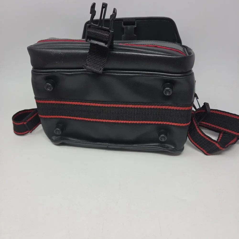 Vintage Official CANON Leather Case Black Red w/ Shoulder Strap 80s Footed
